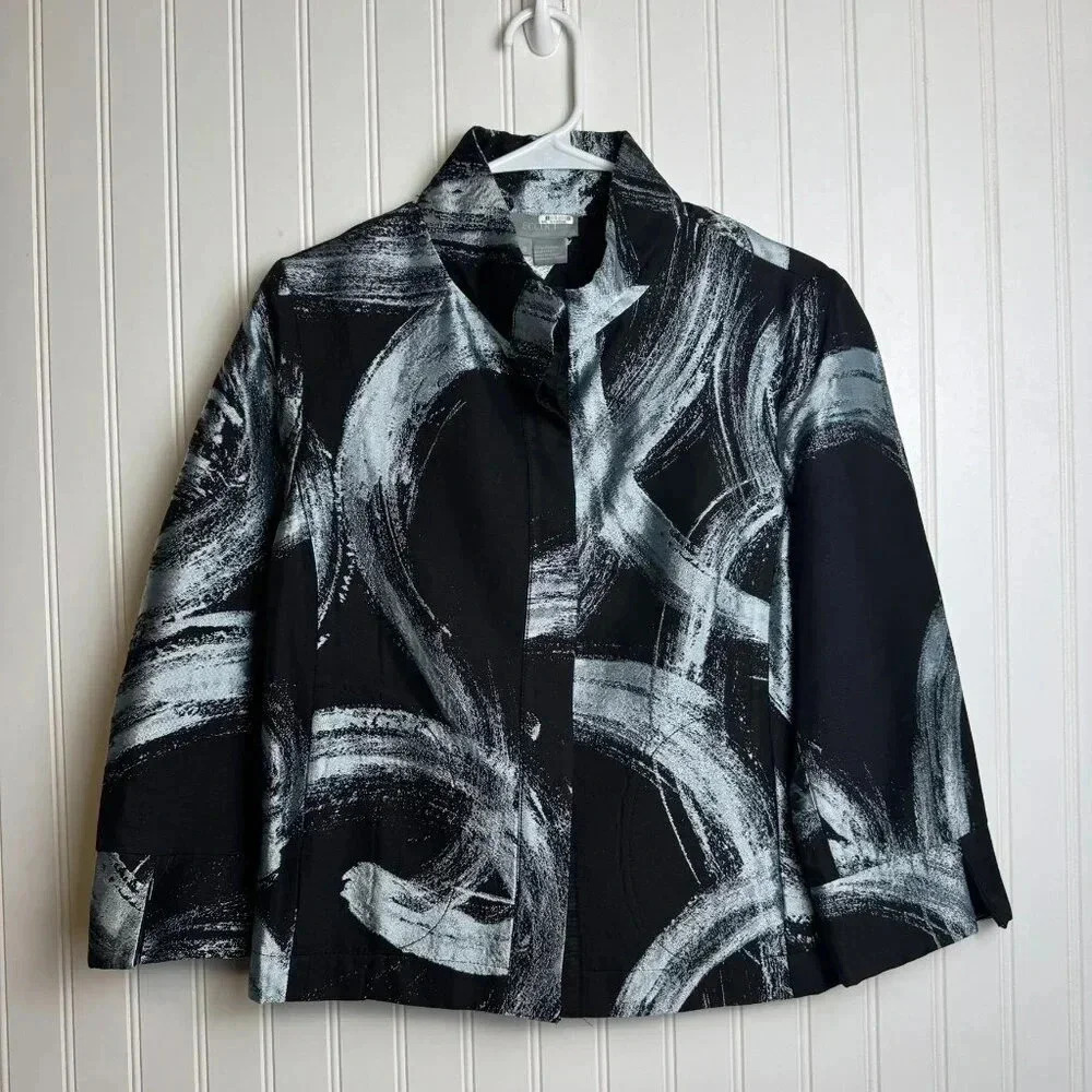 Eccoci Black Silver 3/4 Sleeve Blazer Jacket Size 8 D29